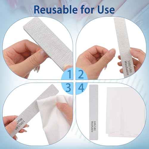 3PCS Professional Reusable Double-Sided 100/180 Grit Blue Nail File