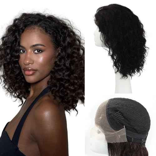 Human Hair Wig 13x4 HD Lace Front Wig Human Hair 14inch Natural Wave 360¡ÆAll Around Lace Real Hair Wigs For Women Glueless Wear Natural Black