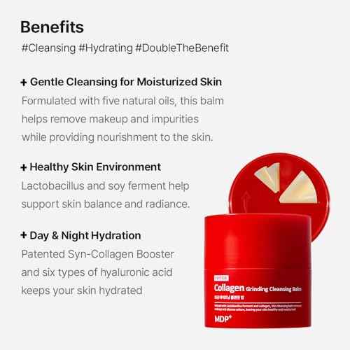 MDP+ RED LACTO COLLAGEN GRINDING CLEANSING BALM, Pore Cleansing, Hydrating, 1.69 oz/50ml, Pore Tightening, Travel Cleanser