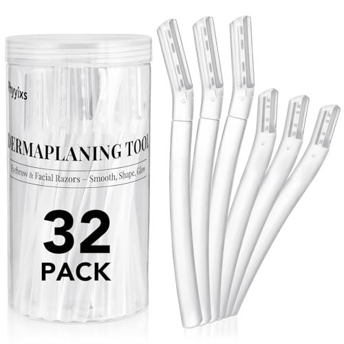 32 Count Face Razors for Women ? Dermaplane Razors & Eyebrow Razor Set, 24 Long + 8 Short Precision Blades, Facial Razor for Peach Fuzz, Hair Removal & Gentle Exfoliation (Clear)