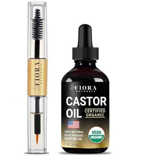 Organic Castor Oil for Eyelashes, Eyebrows, Hair & Face ? Cold Pressed Hexane Free 100% Pure Aceite De Ricino Organico, Lash & Brow Serum with Refillable Mascara Tube (unfilled), 1oz Glass Bottle