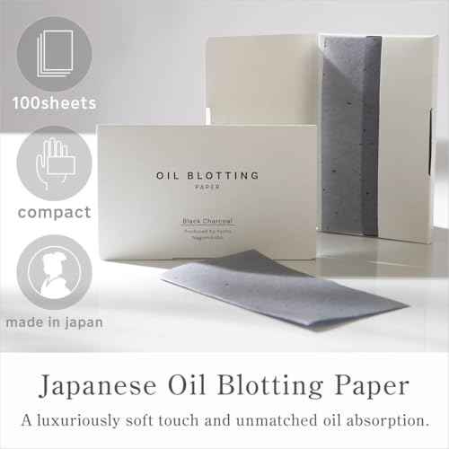 Oil Blotting Paper 100 Sheets,pack of 1 ? Natural Black Charcoal Facial Tissues with Premium Washi Japanese Paper, Portable Easy Dispensing, Made in Japan, Skin-Care & Makeup Essential