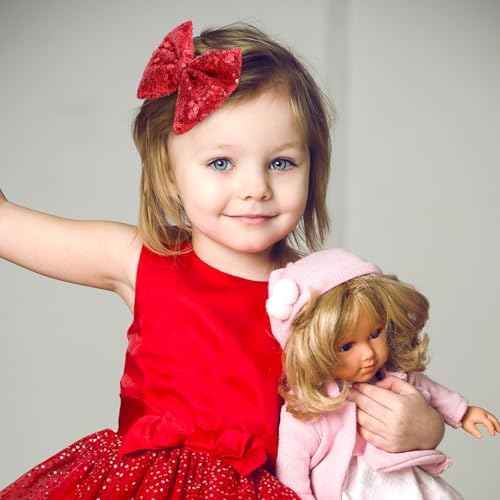 CN 5 Inch Red Glitter Hair Bows for Girls Alligator Clips Sparkly Sequin Hair Accessories for Kids Toddler Women on Birthday Wedding Christmas and Party