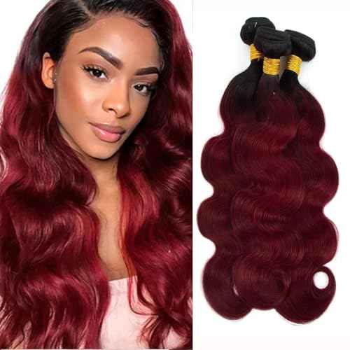 Brazilian Human Hair Bundles 22 24 26 Inch Burgundy T1B/99J Body Wave Bundles Human Hair 11A Unprocessed Brazilian Soft Quick Weave Soft Sewn In Hair for Black Women