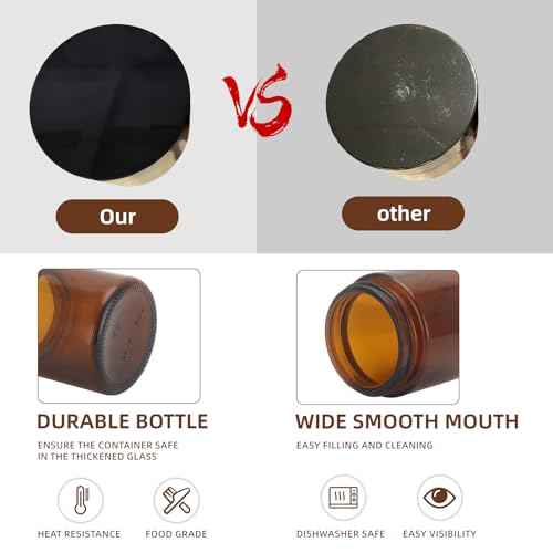 50Pcs 4 oz Glass Jars With Lids, Amber Small Containers With Inner Liners Whit&Premium Glossy Black Caps for Lotins,Powders,Ointments,4oz Sample&Candle Small Making