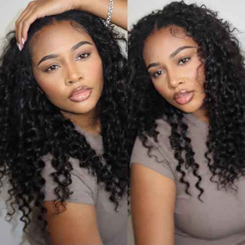 Deep Wave Knotless Pre-Separated Crochet Hair Extensions Human Hair Loose Wave Crochet Hair Natural Black Machine Made Feather Human Hair Extension 16inch 120g