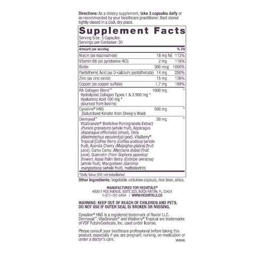 ResVit?le Beauty 3 - Skin Care Supplement with Collagen, Keratin & Elastin - 90 Capsules