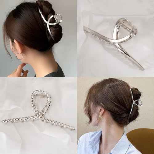 Mehayi 3 PCS Metal Large Hair Claw Clips for Thick Heavy Hair, Big Non-Slip Hair Catch Barrette Jaw Clamp, Strong Hold Claw Barrettes for Long Hair, Fashion Hair Styling Accessories for Women Girls