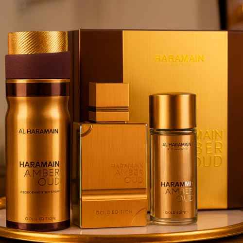 Al Haramain Amber Oud - Gold Edition - Body Spray, Cologne for Men and Women - Woody, Musk Fragrances - Perfume for Men and Women - Giftset - 3 Pc