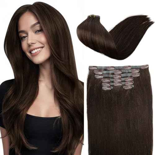 Seamless Clip in Hair Extensions Real Human Hair For Women 125g 20 Inch Dark Brown Invisible PU Skin Weft Remy Human Hair Extensions clip ins 7Pcs 18 Clips