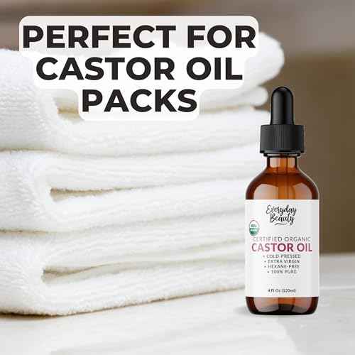 Organic Castor Oil - 100% Pure Certified USDA Organic, Cold Pressed & Hexane-Free, For Eyelashes, Eyebrows, Hair, Skin & Wellness Packs - 4 Fl Oz Glass Bottle & Dropper
