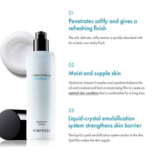 VIDIVICI Hydra Intense Hyaluron7 Essence in Lotion ? Intense Moisturizing Milky Face Emulsion with Hyaluronic Acid and Squalene - Non-Oily & Smooth Textured, 3.38 fl.oz.