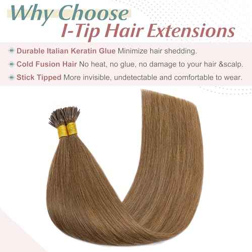 SEGO I Tip Hair Extensions Human Hair Keratin Pre Bonded MicroBeads Tip Balayage Natural Silky Straight Extensions 100 Strands 50g/Pack -18 Inch Light Brown