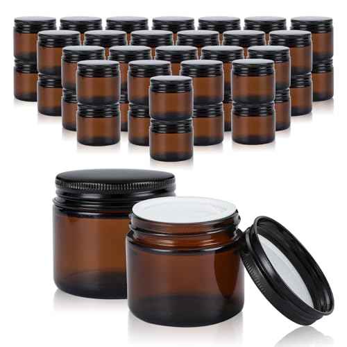 2oz Amber Glass Jars with Lids - 48 Pack Cosmetic Containers for Travel, Cream & Lotion