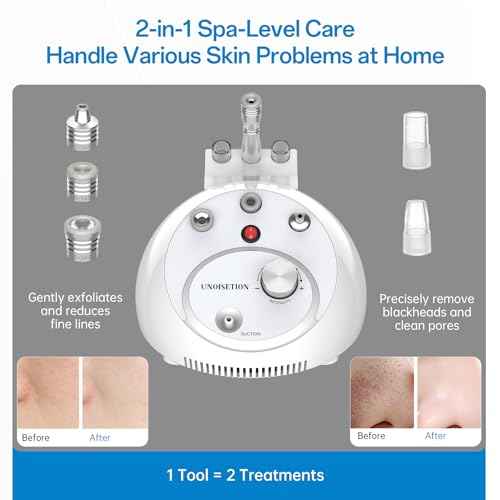 UNOISETION At Home Microdermabrasion Machine, 2 In 1 Pro-Grade Diamond Dermabrasion Facial for Exfoliation & Stubborn Blackheads, Microdermabrasion Tool for Radiant Skin, White