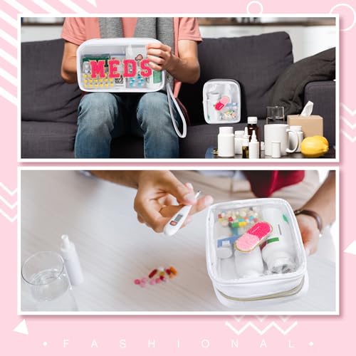 Hillban 2 Pcs Medicine Chenille Letter Bag Preppy Clear Nylon Portable Makeup Meds Cases for Travel PVC Transparent Mini First Aid Storage Bag Gift for Christmas Women(Adorable)