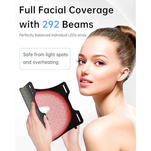 Red Light Therapy Mask: 292 LEDs High Energy Professional Infrared Red Light Therapy Device for Face Led Lighting Facial Mask Replace Photon Rejuvenation - Black