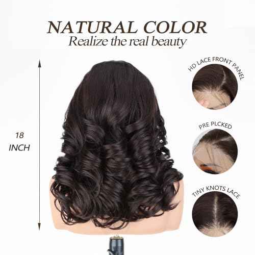 SISgrace Brown 13¡¿6 HD Lace Front Wigs Synthetic Glueless Pre Layered Brown Roots Body Wave Wigs for Women Pre Plucked 18 Inch Tiny Knots Lace Natural Hairline Bob Wig