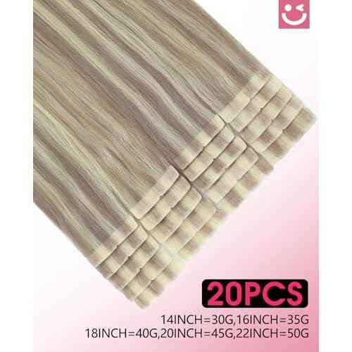 Youngsmile Injection Tape in Hair Extensions Human Hair #18P613 Ash Blonde with Bleach Blonde Real Human Hair 20pcs 45g 20 Inch Injected Tape in Hair Extensions Seamless Tape ins (#18P613,20'')