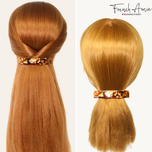 French Amie Oblong Handmade 3.5" Celluloid Automatic Hair Clip Barrette French Hair Clip for Girls Strong Hold Hair Clips for Women No Slip Durable Paris Hair Accessories, Made in France (Caramel)