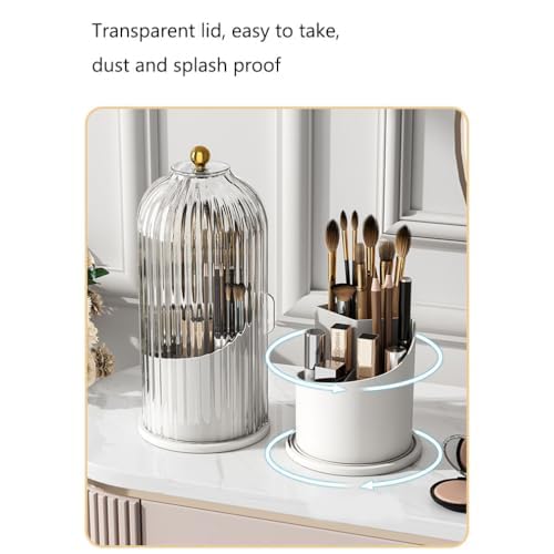360¡ÆRotating Makeup Brushes holder with Lid£¬Make Up Organizers and Storage for Vanity Countertop or Bedroom Dresser£¨Transparent white£©