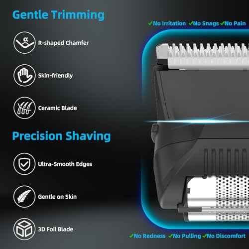 INVJOY Manscape Body Trimmer for Men, Waterproof Electric Razor/Shavers with Dual-Head for Facial, Pubic & Groin Hair Grooming, Ceramic & Foil Blades Hair Trimmer with LED - Birthday Gift for Him Dad