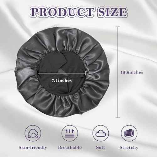 2Pcs Silk Bonnet for Sleeping, Satin Hair Bonnets, Soft Elastic Band Silk Sleep Cap, Hair Wrap for Women (Black Gold)