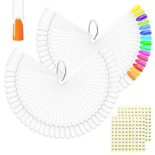 BQAN 100 Pcs Nail Swatch Sticks with Ring, Nails Art Display/Nail Practice Sticks for Home or Salon Use, 2 Pack Number Stickers