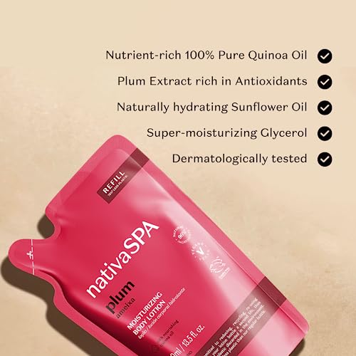 Nativa SPA by O Botic?rio, Plum Moisturizing Body Lotion Refill Pack, Fragranced Moisturizer Enriched with Purified Quinoa Drops to Boost Hydration, 13.5 Ounce