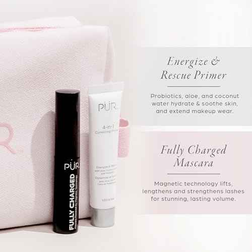 P?R Minerals Multitasking Essentials Kit - Makeup Gift Set Includes 4-in-1 Correcting Primer, Fully Charged Mascara, 4-in-1 Pressed Mineral Powder & 1 Chisel Brush