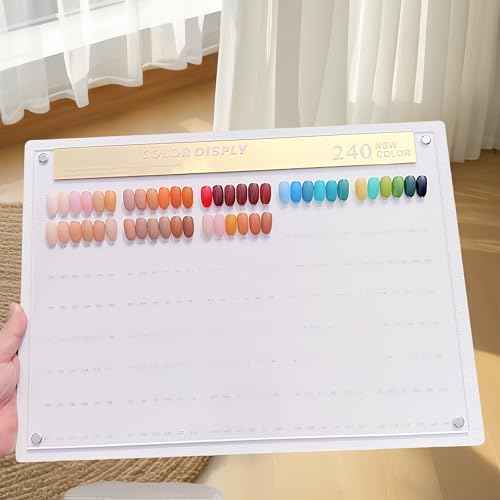 Acycoin2A 240 Nail Color Display Board Nail Art Sample Chart Acrylic Gel Polish Rack Colors Showing Shelf with False Nail Tips and Number Sticker