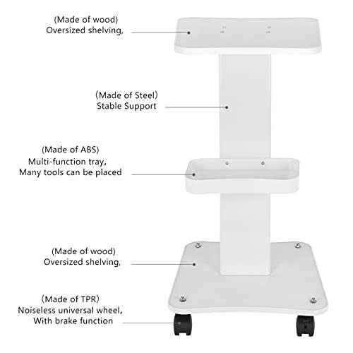 Beauty Trolley Cart with Wheels, 3 Tier Aluminum Beauty Rolling Cart, Hair Salon, Spa Salon, Vacuum Therapy Machine Trolley, Load 135lbs, 26.7 x 13.8 x 15 inch