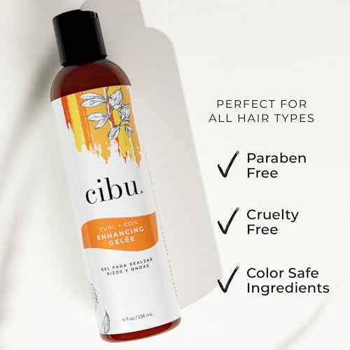 CIBU Curl + Coil Enhancing Gel?e - Curl Defining Gel for Curly Hair and Wavy Hair - Lightweight Gel with Argan, Jojoba and Sunflower Oil to Reduce Frizz and Hold your Style Longer - 8 ounces