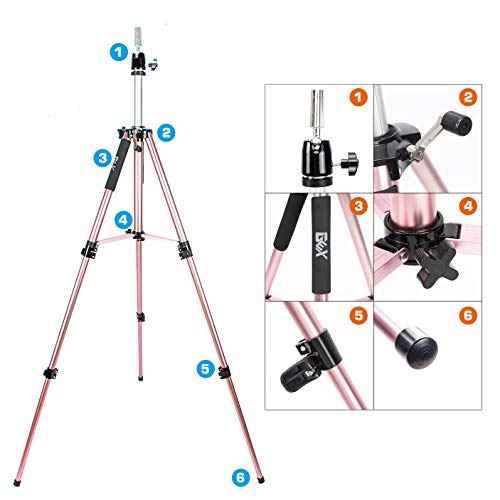 GEXWORLDWIDE GEX 63" Heavy Duty Mannequin Tripod Stand Wig Stand for Wig Mannequin Head Training Doll Manikin Head for Cosmetology Hairdressing with Travel Bag (Rose Gold)