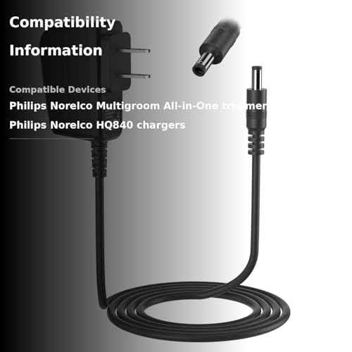 NFGEKT 8V Shaver Charger Compatible with Philips Norelco Multigroom HQ840 3000 Series MG3750 MG3750/50 MG3750/10 MG3750/60 MG3760 MG3760/50 Shaver Power Supply Cord Charger