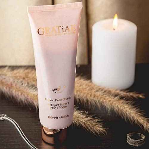 Gratiae Organics Purifying Exfoliating Facial Cleanser, exfoliating face scrub & face wash with witch hazel, jojoba oil, hydrating, non-drying skin care, 4.05Fl