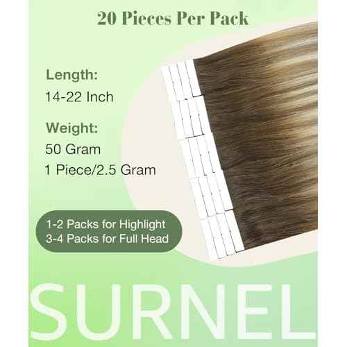 SURNEL Tape in Hair Extensions 16 inch Balayage Darker Brown to Ash Brown mixed Blonde Tape in Hair Extensions Human Hair 20pcs 50g(#3/8/22-16)