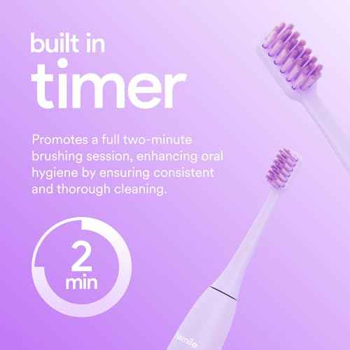 HISMILE Electric Toothbrush, 3 Brushing Modes, Smart Timer, Rechargeable, Soft-Tapered Bristles, Mode Memory (Purple)