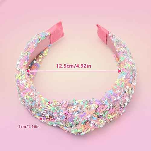 JOEYTECH Sequin Knot Headbands,Rainbow Sparkly Knotted Hair Bands, Glitter Velvet Wide Headband,Iridescent Sequined Hairbands,Fashion Headware,Girls Accessories for Costume Decorations