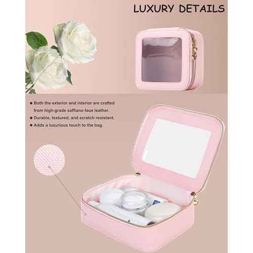 Small Clear Makeup Bag for Purse, Cute Mini Clear Cosmetic Bag Case Organizer, TSA Approved Square Small Makeup Case Pouch with Zipper, Car Travel Purse Essentials for Women (Pink, S)