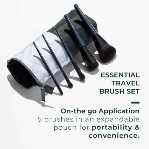 Rose and Ben Beauty Essential 5 Piece Makeup Brush Set and Travel Case | Professional Eye and Face Brushes for Liquid, Cream and Powder Formulas | Cruelty Free