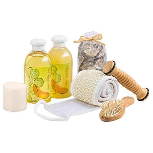 Wooden Massage & Reflexology Kit for Women at-Home Spa Kit for All-Over Body Relaxation & Rejuvenation with Fresh Cucumber Melon Aromatherapy Bath & Body Set