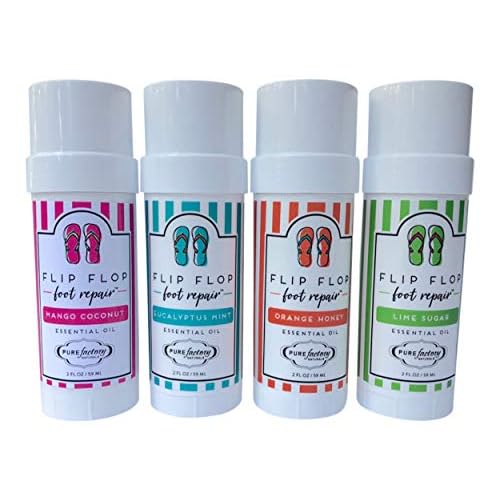 PureFactory Naturals Foot Balm Moisturizer For Rough Heels & Dry, Cracked Feet ? Flip Flop Foot Repair Bundle ? 4 Pack ? Mango Coconut, Lime Sugar, Orange Honey, Eucalyptus Mint