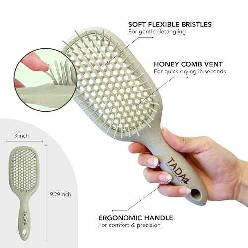 TADA Natural Beauty Hair Brush Detangler for Curly, Thick, Wavy, and Thin Hair - Ventilation Holes for Quick Drying and Styling, Detangler Brush for Women, Men, Kids (4 Colors) (4PK)