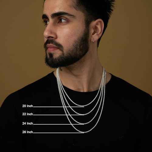 LeCalla Solid 925 Sterling Silver, 18K Gold Plated & Rhodium Plated 3 MM Diamond-Cut Braided Rope Chain Necklace for Men Women (18, 20, 22, 24, 26 Inches), Made in Italy