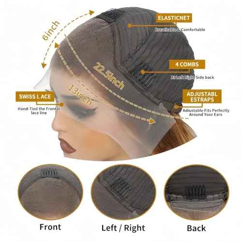 24 Inch Highlight Ombre 13x6 Lace Front Wig Human Hair Body Wave Honey Blonde Glueless HD Transparent Lace Frontal Wigs for Women 200% Density Human Pre Plucked with Baby Hair