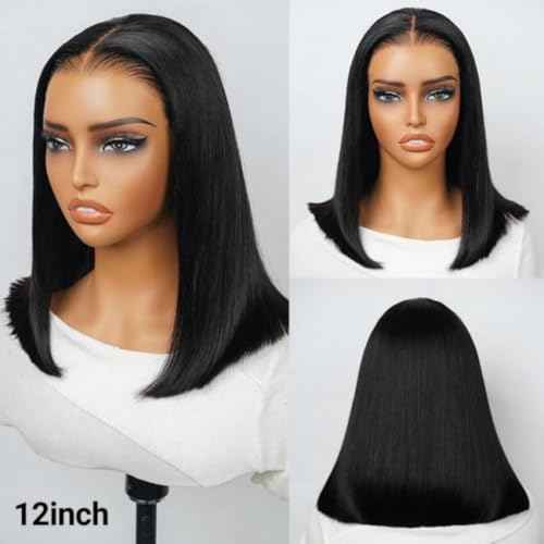 west kiss Pre Cut Straight Bob Wig Human Hair Ready to Wear 4x7 Closure Bob Wig Pre Cut & Pre Bleached Human Hair Wigs With Adjustable Straps for Easy Installation 10 Inch