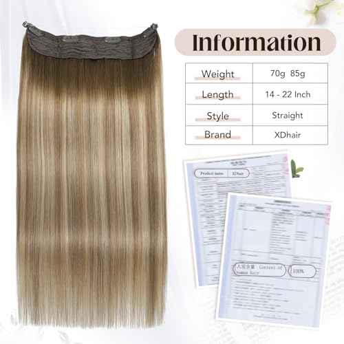 XDhair 22 Inch Invisible Wire Hair Extensions 85g Balayage Walnut brown to ash brown and blonde Wire Hair Extensions for Women #3/8/22 22 Inch
