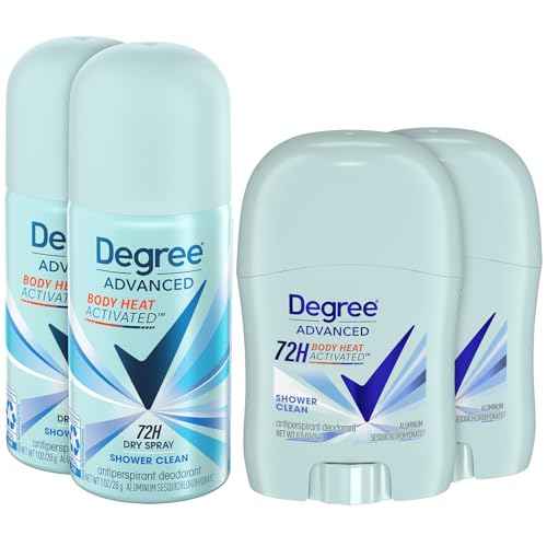 Degree Women¡¯s Travel Deodorant Antiperspirant Bundle ? Advanced 72H Protection Mini Sticks and Dry Sprays, Shower Clean Scent (4 Piece Set)