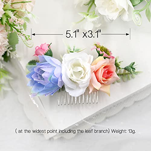 Fangsen Wedding Yucca Gloriosa L Rose Flower Hair Comb Bridal Flower Hair Clip Floral Hair Accessories for Women and Girls (Blue)